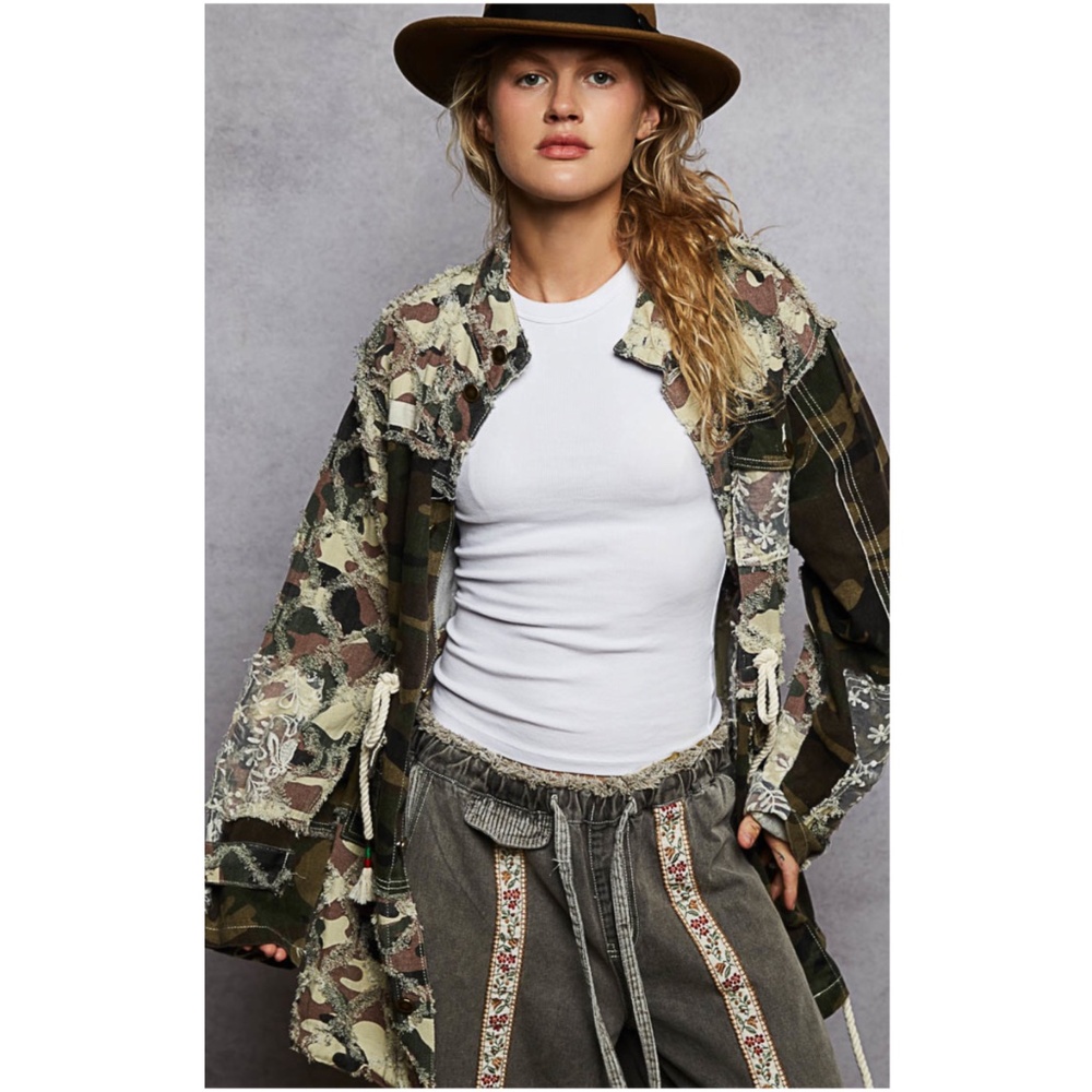 POL Multicolor Camouflage Patchwork Jacket (Green, Brown, Cream) - Picture 5 of 5